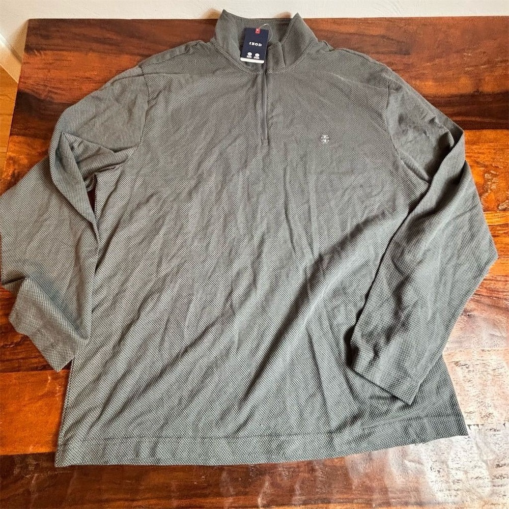 IZOD Men's Gray Striped Quarter‎ Zip Pullover Sweater Size L